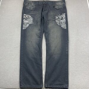 Vintage‎ Ed Hardy Jeans 42x34 Black Tiger Death or Glory Rhinestone Relaxed Fit
